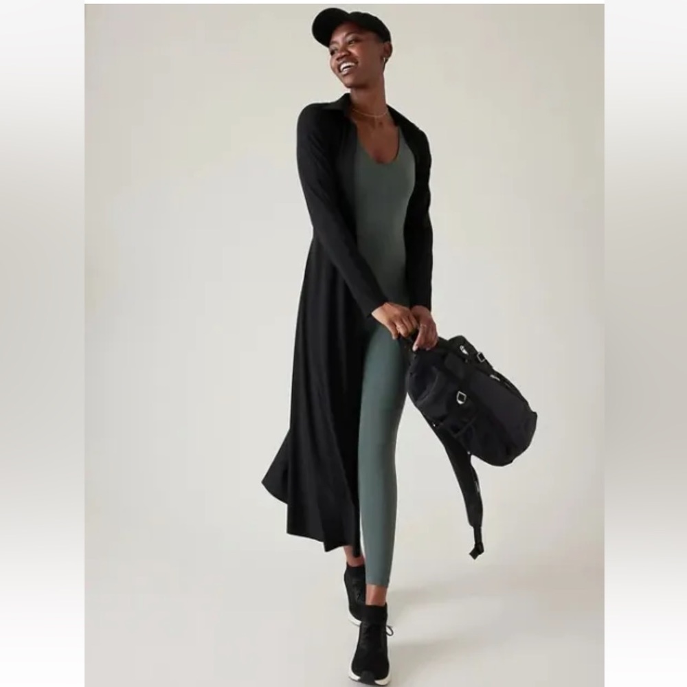 Athleta Cosmic Layer Maxi Button Down Dress/Duster Black Medium Long Sleeve